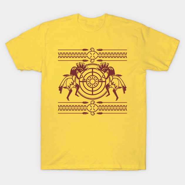 Native American Kokopelli Musicans - Sun Border 8 T-Shirt by EDDArt